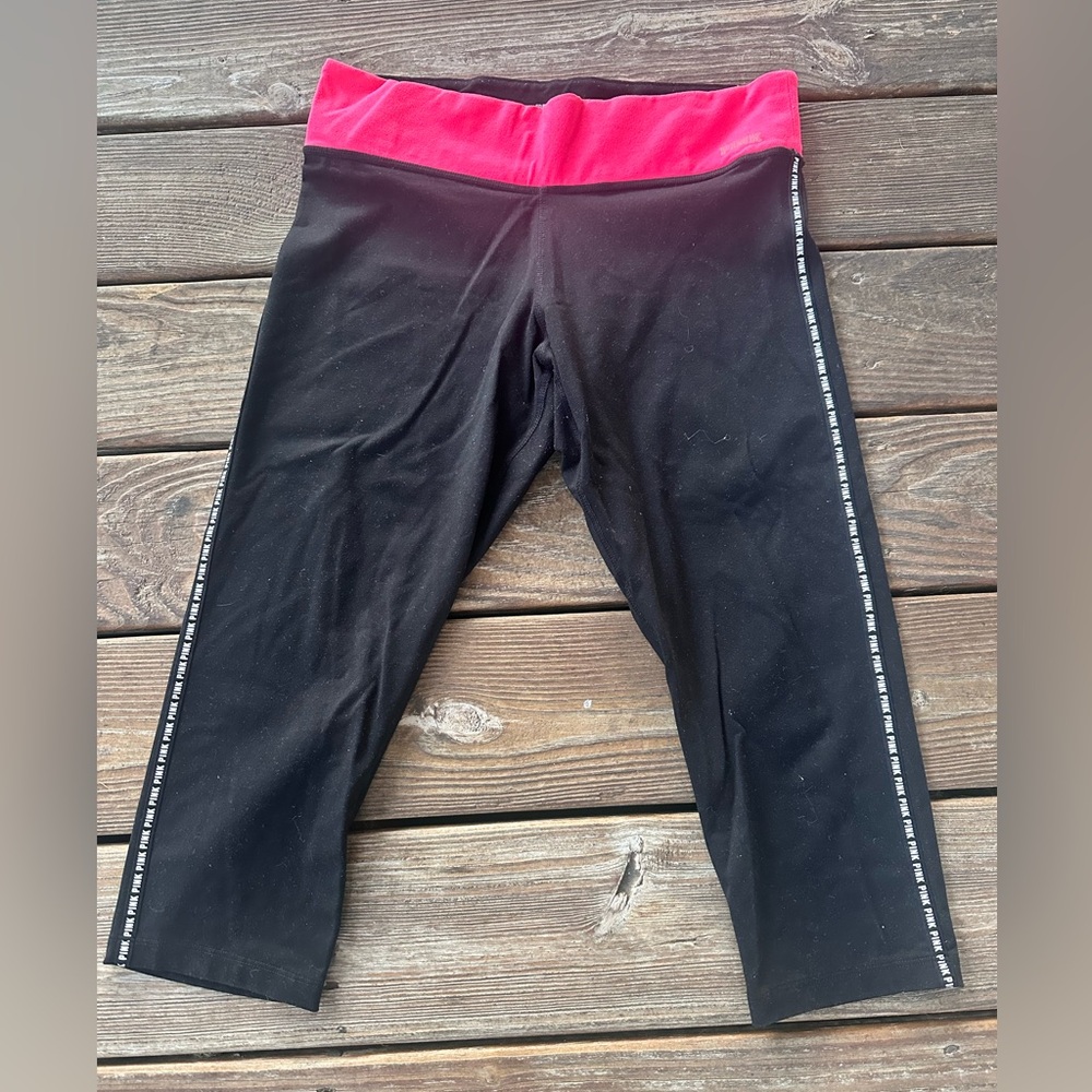 PINK Victoria's Secret Black and Pink athletic Capris size Lg
